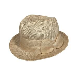 LAUREN RALPH LAUREN WOMEN’S STRAW FEDORA – NATURAL WOVEN STYLE WITH RIBBON BAND
